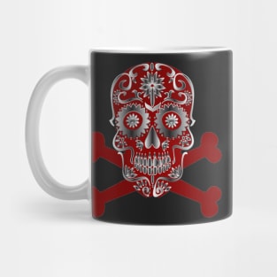 Red Sugar Skull Day Of The Dead Skull And Crossbones Mug